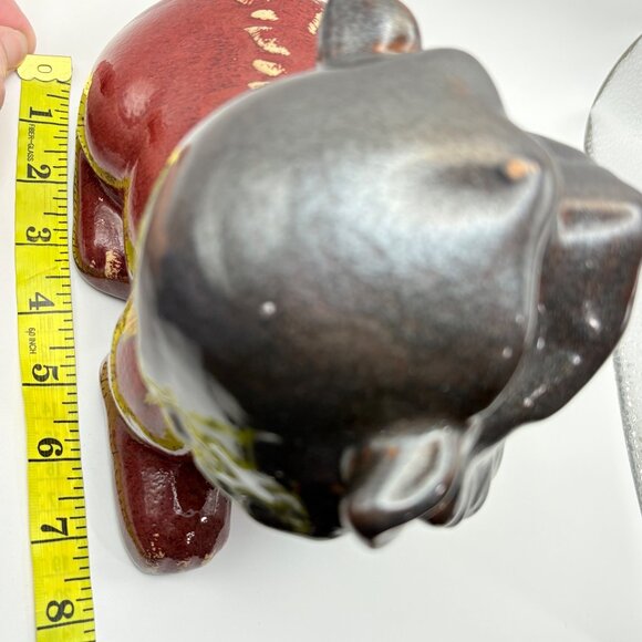 Vintage Ceramic Foo Dog Figurine In Red & Black Glaze Chinese Guardian Lion - Picture 9 of 10